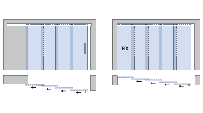 Раздвижная система для 4-х стеклянных телескопических (каскадных) дверей