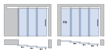 Раздвижная система для 3-х стеклянных телескопических (каскадных) дверей